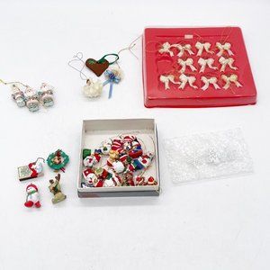 Christmas Mini Tree Ornament Lot Bows Snowmen Santa 1 Inch Size